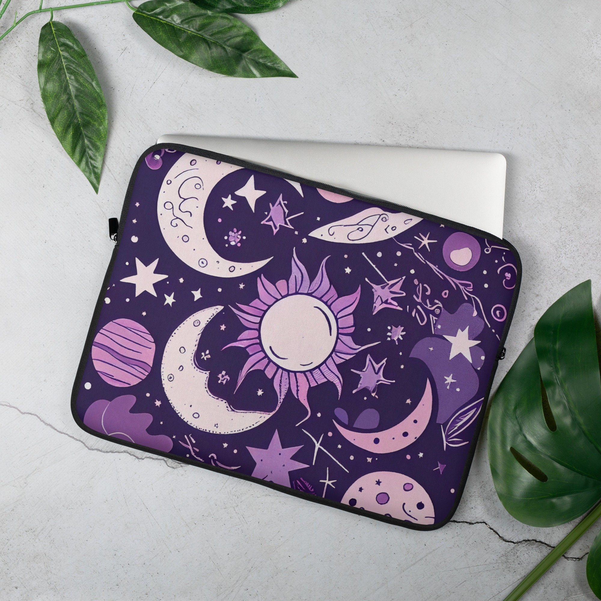 Celestial Design Custom-Fit Neoprene Laptop Sleeve, Birthday Gift, New Age Cosmic Art Designer Laptop Case