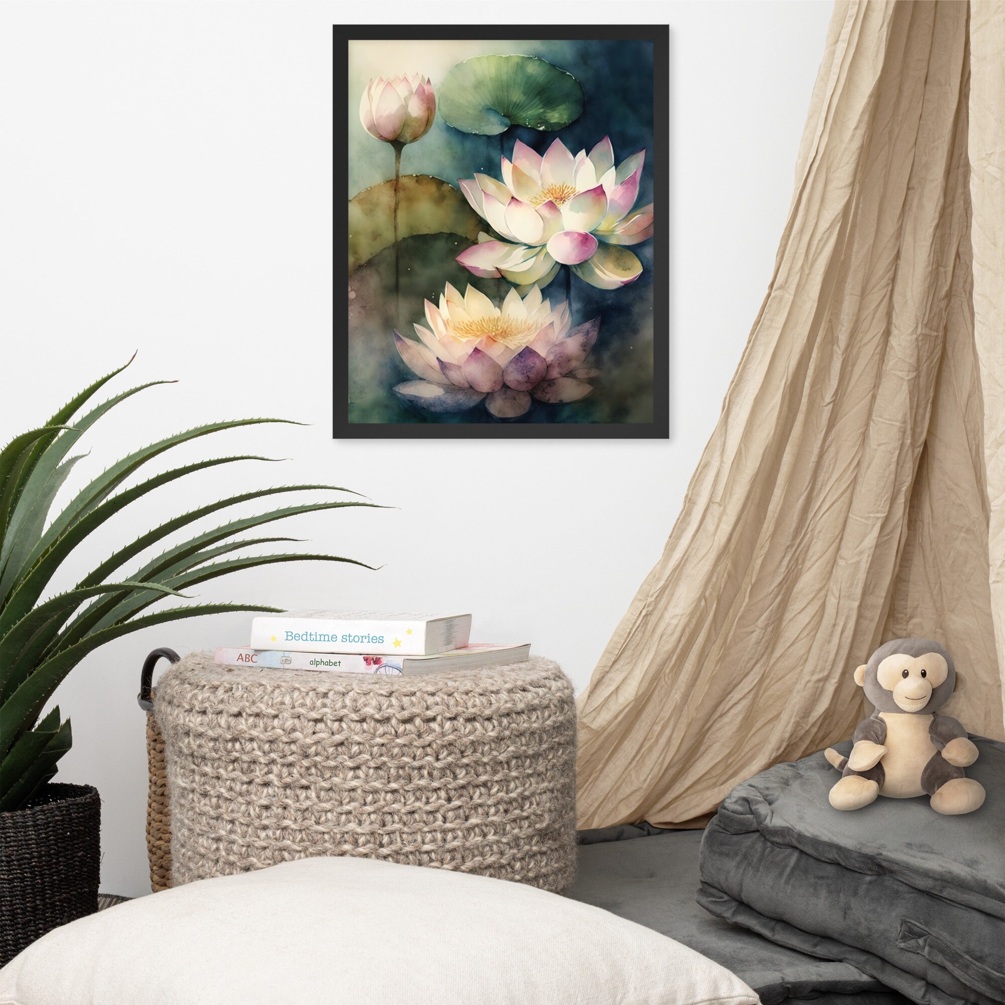 Lotus Print Wall Art Framed Poster, Housewarming Gift, Zen Flower Wall ...