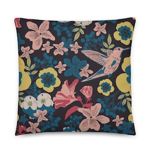 Pink Bird Cushion, gift for home, housewarming gift, Nature Design Pillow, Designer Cushion