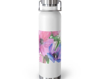 Floral Insulated Water Bottle: Flower Design, 22oz Stainless Steel Tumbler