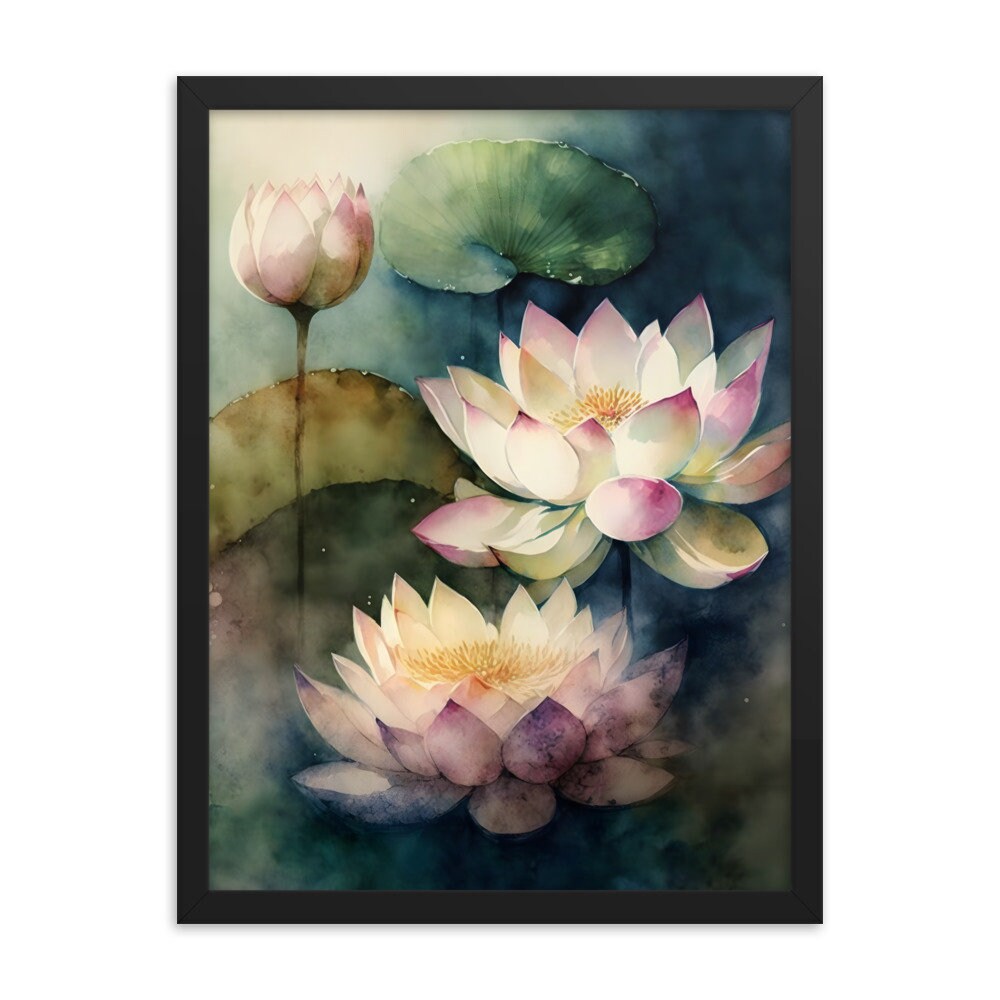 Lotus Print Wall Art Framed Poster, Housewarming Gift, Zen Flower Wall ...