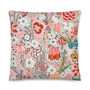 William Morris Cushion, housewarming gift, Red and White Floral Pillow, Textile Art Cushion