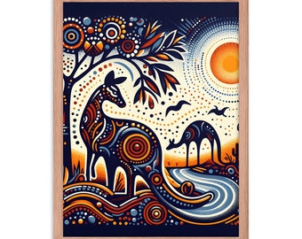 Aboriginal Art Kangaroo Framed Poster: Dreamtime Wall Decor