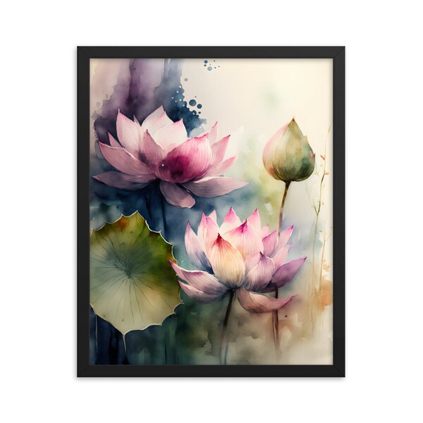 Lotus Print Wall Art Framed Poster, Housewarming Gift, Zen Flower Wall Decor