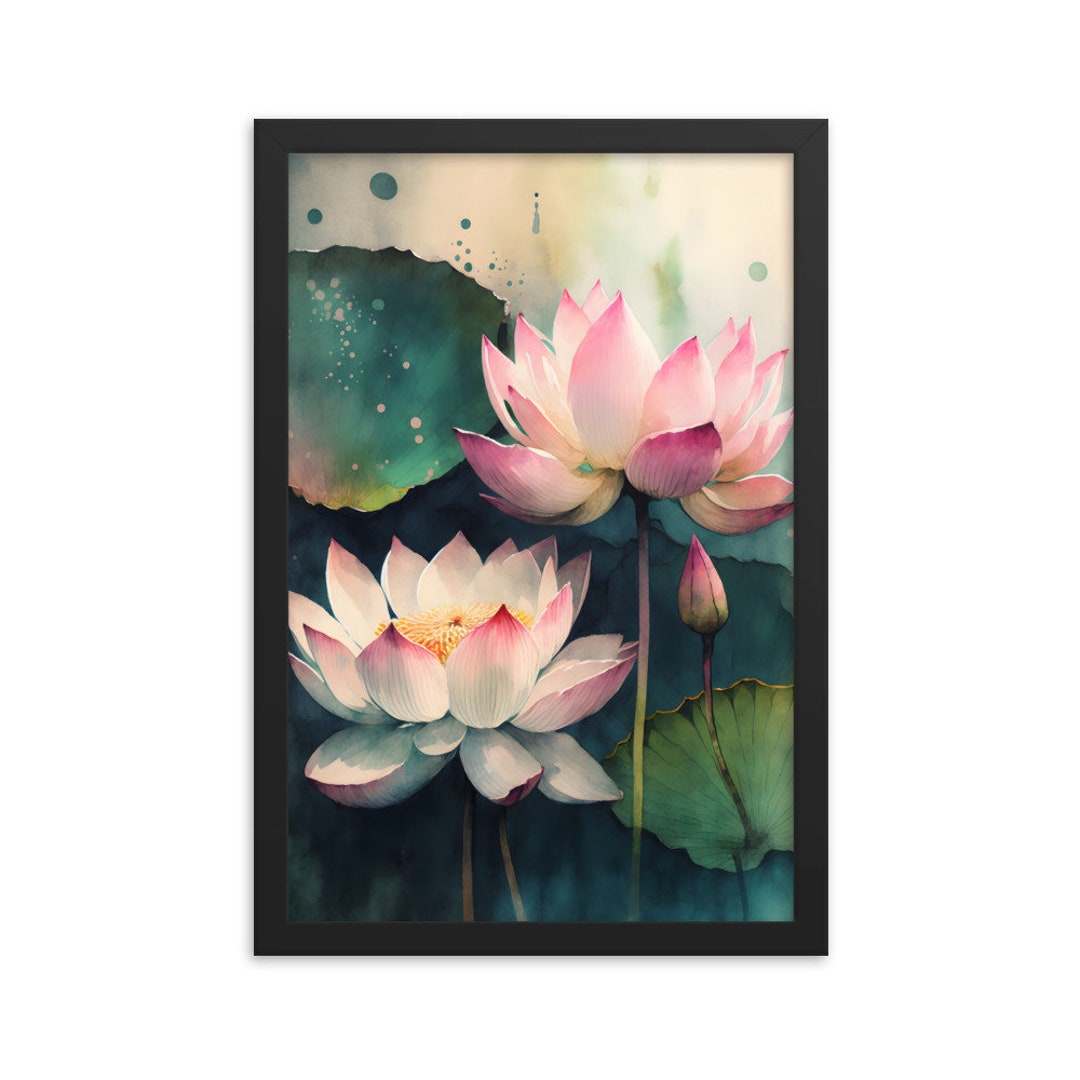 Lotus Print Wall Art Framed Poster, Housewarming Gift, Zen Flower Wall ...