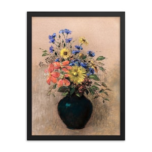 Wildflowers Art Framed Poster, Odilon Redon Flower in Vase Wall Art Framed Poster, Floral Framed Art Decor