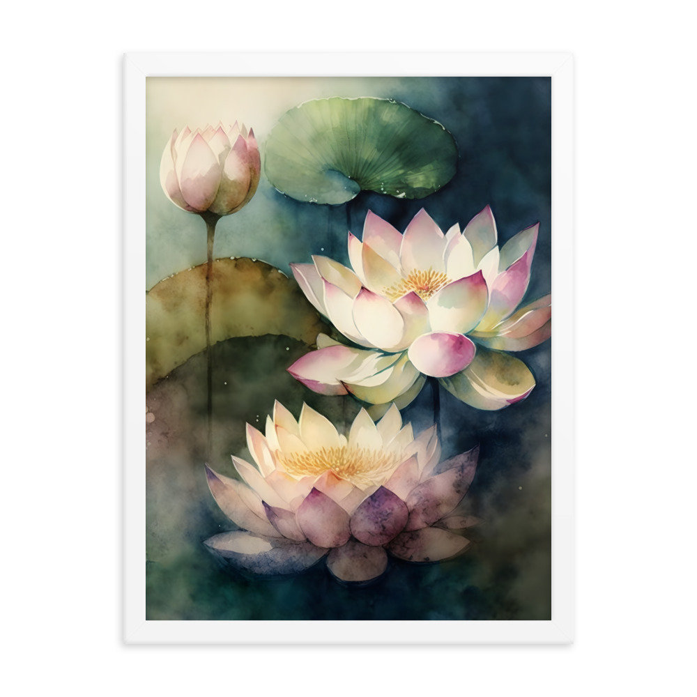 Lotus Print Wall Art Framed Poster, Housewarming Gift, Zen Flower Wall ...