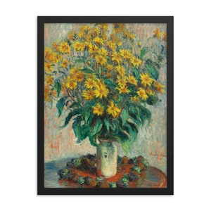 Jerusalem Artichoke Flowers Wall Art Framed Poster, Claude Monet Wall Decor Framed Poster, Famous Artist Floral Framed Wall Hanging