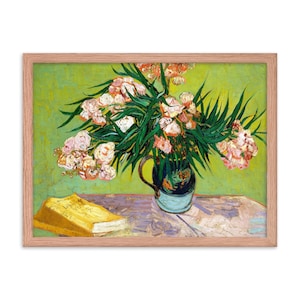 Vase with Oleanders and Book Wall Art Framed Poster, Vincent Van Gogh Wall Art Framed Poster, Medium Framed Art Decor, Housewarming Gift