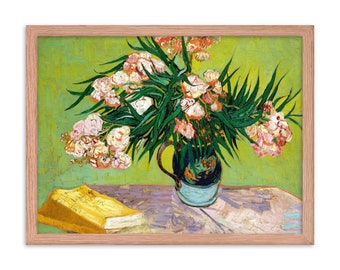 Vase with Oleanders and Book Wall Art Framed Poster, Vincent Van Gogh Wall Art Framed Poster, Medium Framed Art Decor, Housewarming Gift