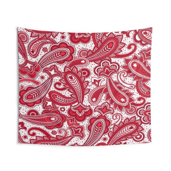 Red and White Paisley Design Indoor Wall Tapestry Housewarming Gift Tear Drop Design Wall Hanging Etsy Canada