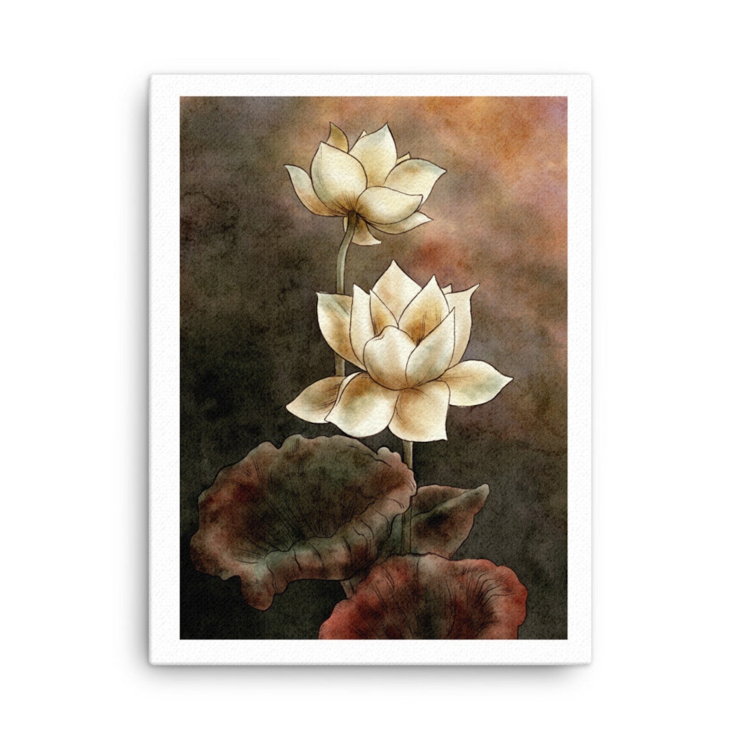 Lotus Flower Art: Framed Canvas Print, White Floral Wall Decor - Etsy