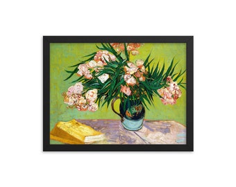 Vase with Oleanders and Book Wall Art Framed Poster, Vincent Van Gogh Wall Art Framed Poster, Framed Art Decor, Housewarming Gift