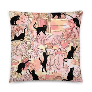 Black Cat Cushion, gift for cat lover, housewarming gift, Cat Design Pillow, Designer Couch Cushion
