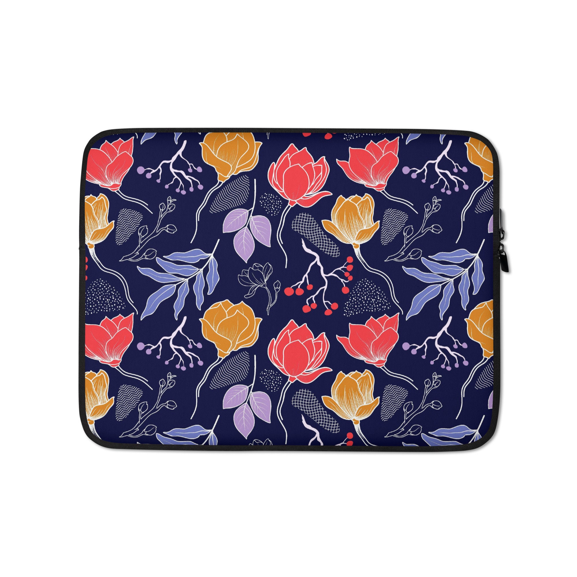 Floral Designer Laptop Sleeve Flower Pattern Custom Laptop 