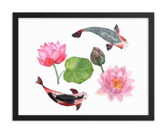 Inramad poster med koifisk: Zen Feng Shui-väggkonst