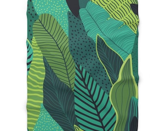 Botanical Print Sherpa Fleece Blanket: Tropical Leaf Design Throw