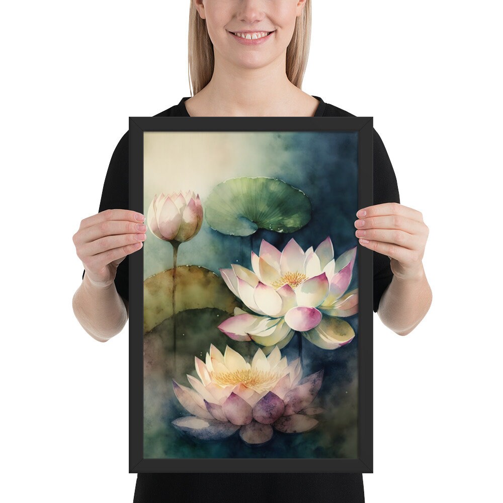 Lotus Print Wall Art Framed Poster, Housewarming Gift, Zen Flower Wall ...