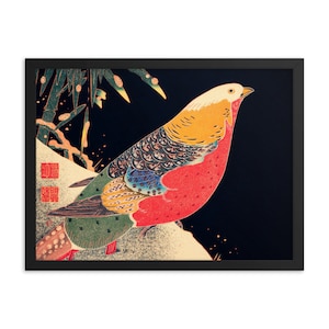 Golden Pheasant in the Snow Wall Art Framed Poster,  Ito Jakuchu Wall Art Framed Poster, Framed Art Decor, Housewarming Gift