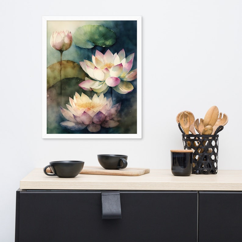 Lotus Print Wall Art Framed Poster, Housewarming Gift, Zen Flower Wall ...