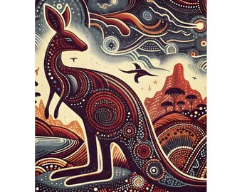 Aboriginal Art Kangaroo Sherpa Blanket: Custom Polyester Throw