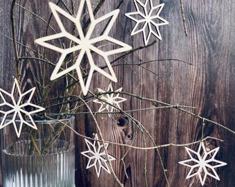 Houten sterrenset van 5 | Kerstboomversiering | Kerstversiering | Houten sterren | Cadeaulabels | Ornamenten | Scandinavische sterren