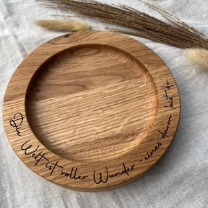 Candle plate with custom text | personalized candle holder | coaster | wooden plate with engraving | baptism candle | wedding candle | communion candle