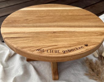 Oak cake plate with engraving | Detachable wooden cake stand | Personalized cake stand for weddings and celebrations