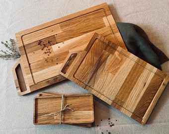 Cutting Board and Serving Board SET Oak Cutting Board for Men Cutting Board Large 3D Handle Oak Cutting Board Wooden Cutting Board