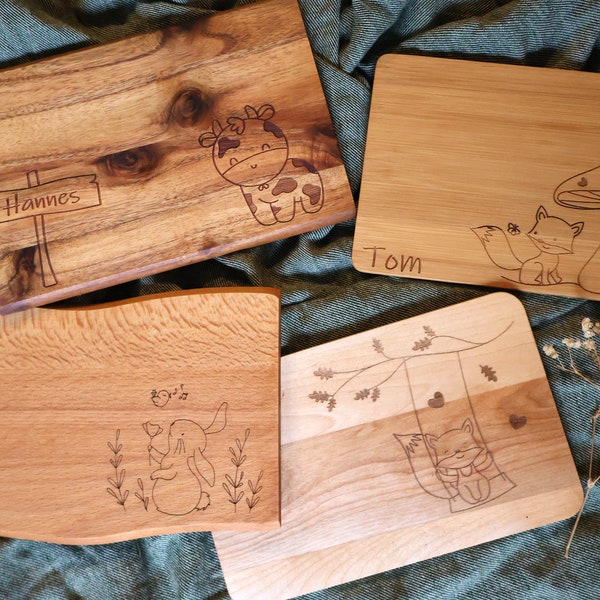 Houten plank met naam, ontbijtplank gepersonaliseerd, snackplank, cadeau, kinderverjaardag,