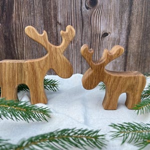Élan en chêne | Décoration rustique | Décoration de Noël scandinave | Figurine d'animal en bois massif | Décoration d'hiver rustique