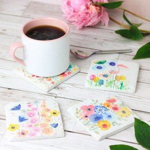 Floral Drink Coasters | Set of Four Coasters | Floral Coaster Set by Gisela Graham | Spring and Summer Drink Coasters