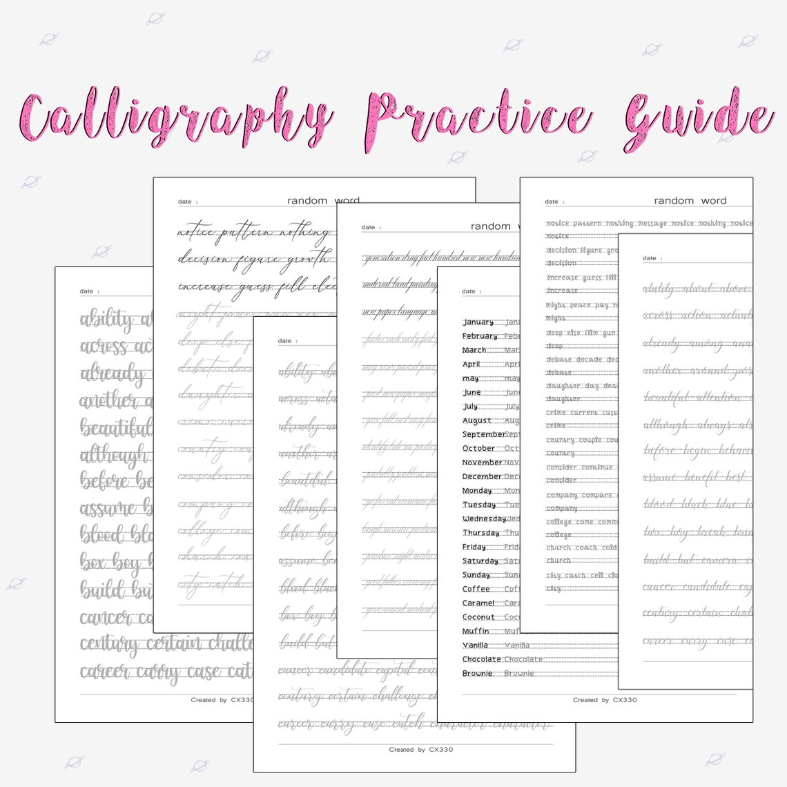 Handlettering Practice Sheets Practice Worksheets Calligraphy | Etsy