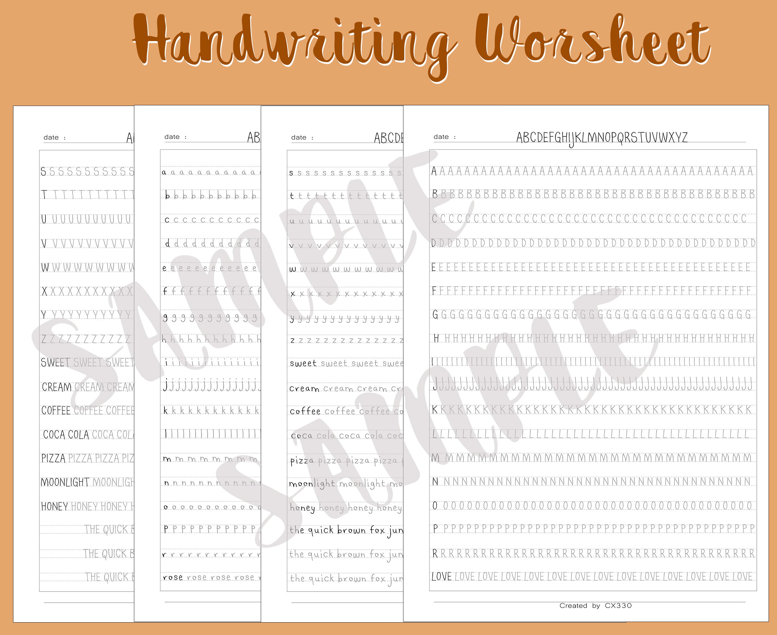 handwriting practice sheets handwriting worksheet etsy