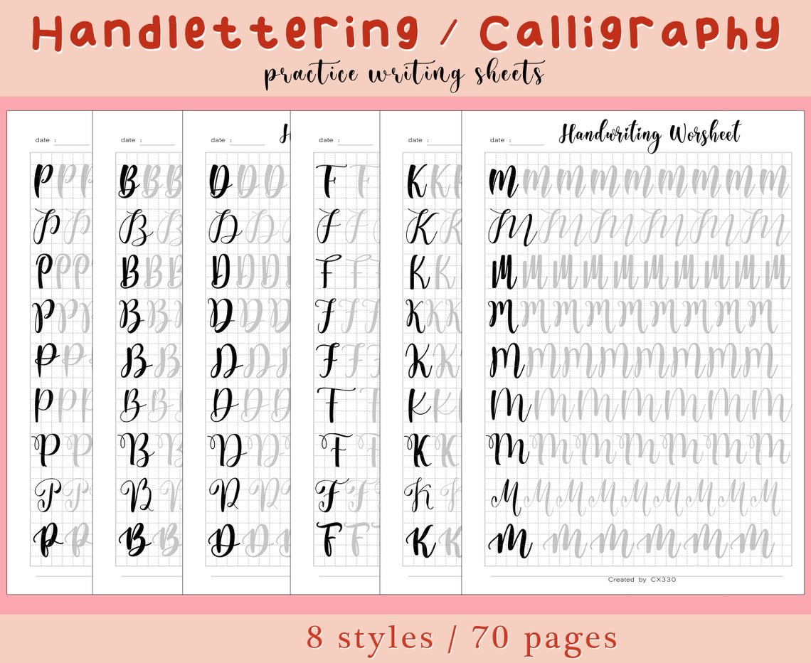 8 style Handlettering Practice Sheets Practice Worksheets | Etsy