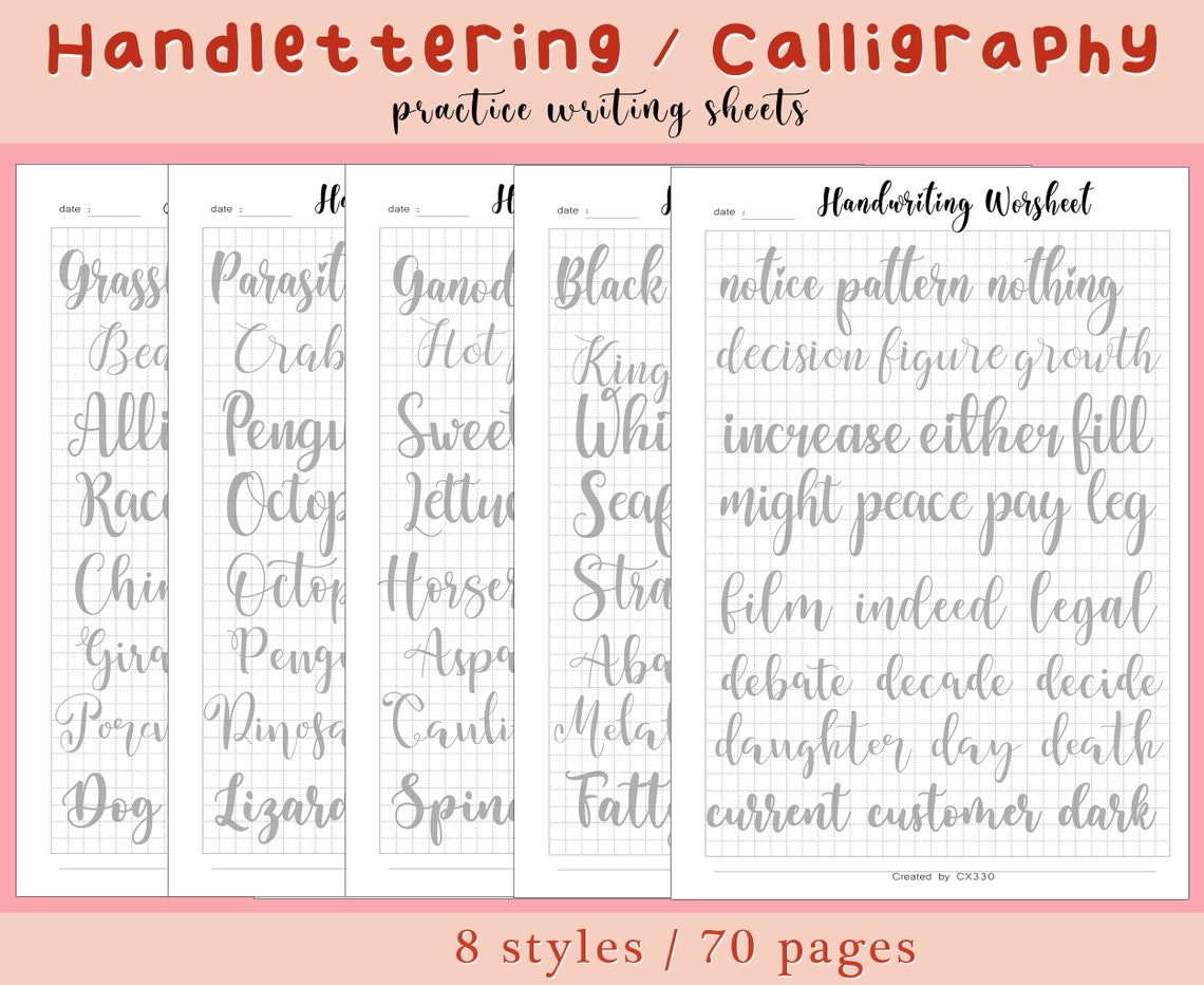 8 style Handlettering Practice Sheets Practice Worksheets | Etsy