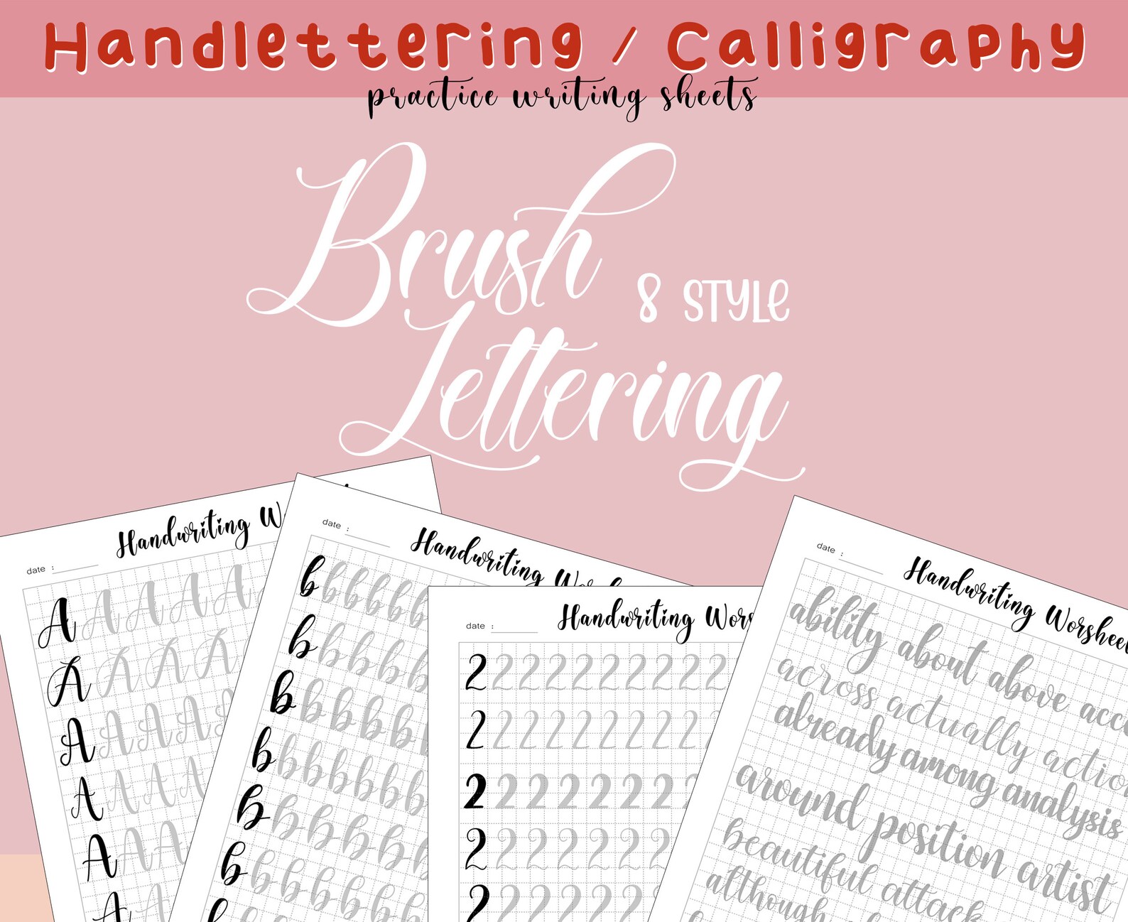 8 style Handlettering Practice Sheets Practice Worksheets | Etsy