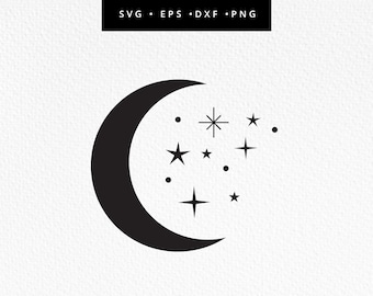 Celestial SVG, Moon SVG Cut File, Celestial Clipart, Moon Crescent Clipart, Boho Moon SVG, Commercial Use, Svg, dxf, eps, png