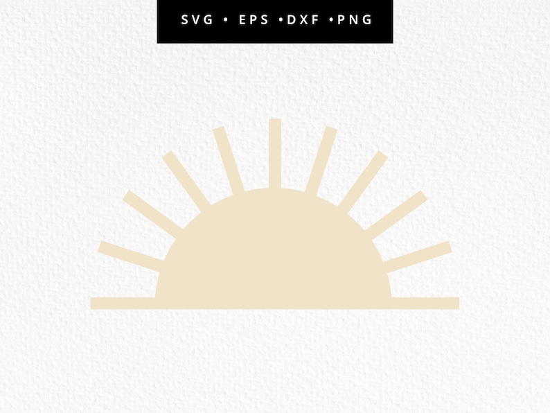Op de afbeelding: Een eenvoudige illustratie van een beige zon die opkomt boven de horizon. De zon wordt weergegeven door een halve cirkel met stralen die vanuit de bovenkant uitstralen.