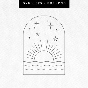 Boho Sun SVG, Sun SVG Cut File, Half Sun svg, Sun Ocean svg, Stars svg, Arched svg, Sunshine clipart, Commercial Use, Svg, dxf, eps, png