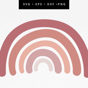 ボヘミアン レインボー SVG、レインボー SVG カット ファイル、ブラッシュ レインボー クリップアート、ブラウン レインボー、商用利用、ピンク オンブル レインボー、SVG、dxf、eps、png
