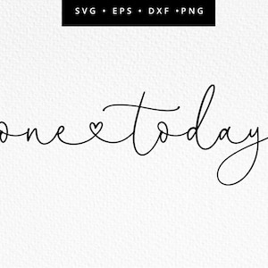 May include: A black and white calligraphy design with the text "one heart today".
