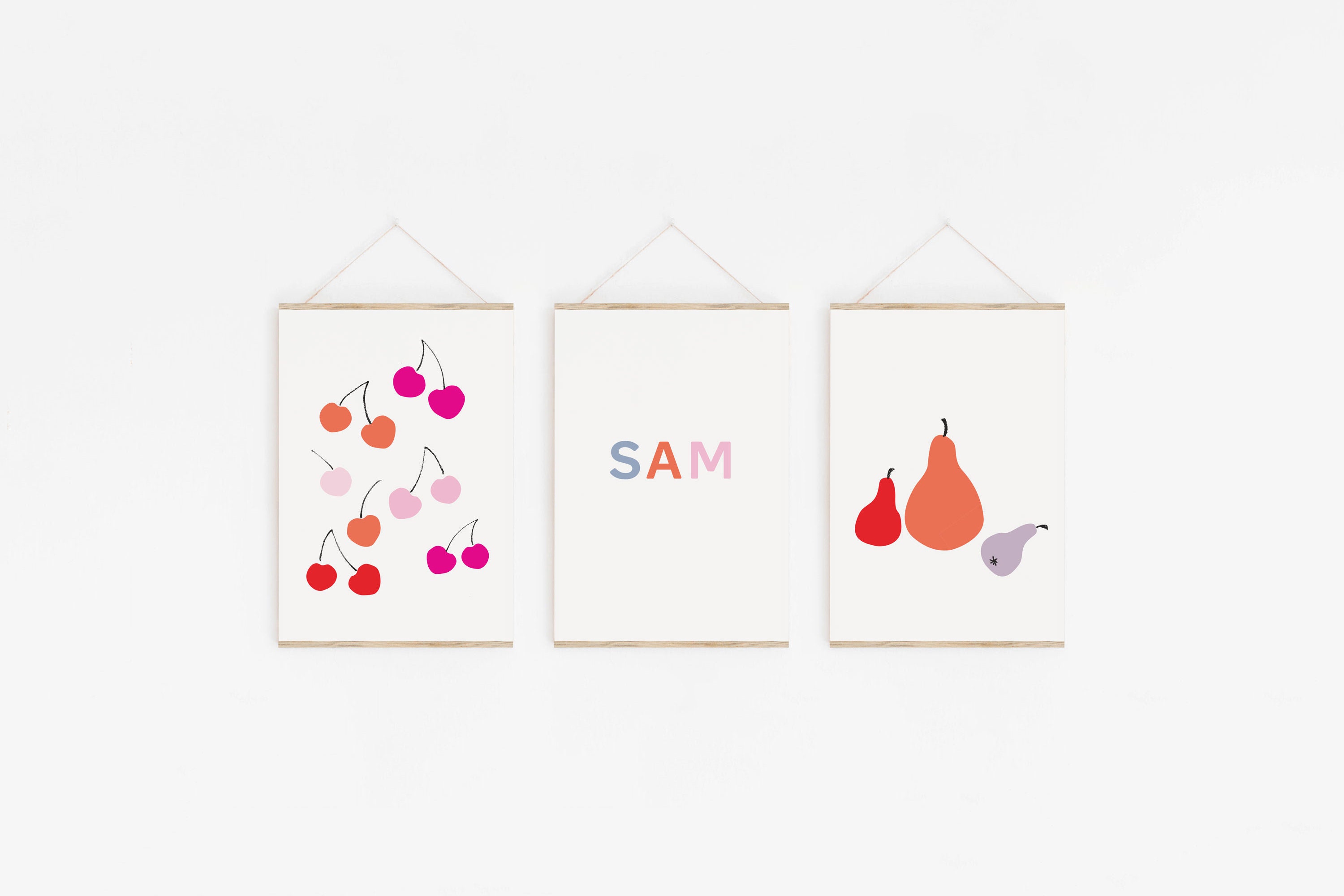 Fruit Wall Art Set of 3 Prints Kids Fruit Print Custom Name Etsy