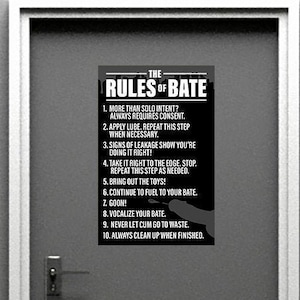 The Rules of Bate - NSFW Masturbation Sex Poster Print. Funy Adult Sex Poster. Not Safe for Work, 18+ Print.