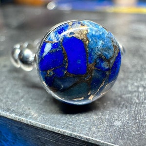 Handmade Copper Lapis Lazuli Ring - Sterling Silver - 10mm Stone - Made in Maine - US Size 7.25