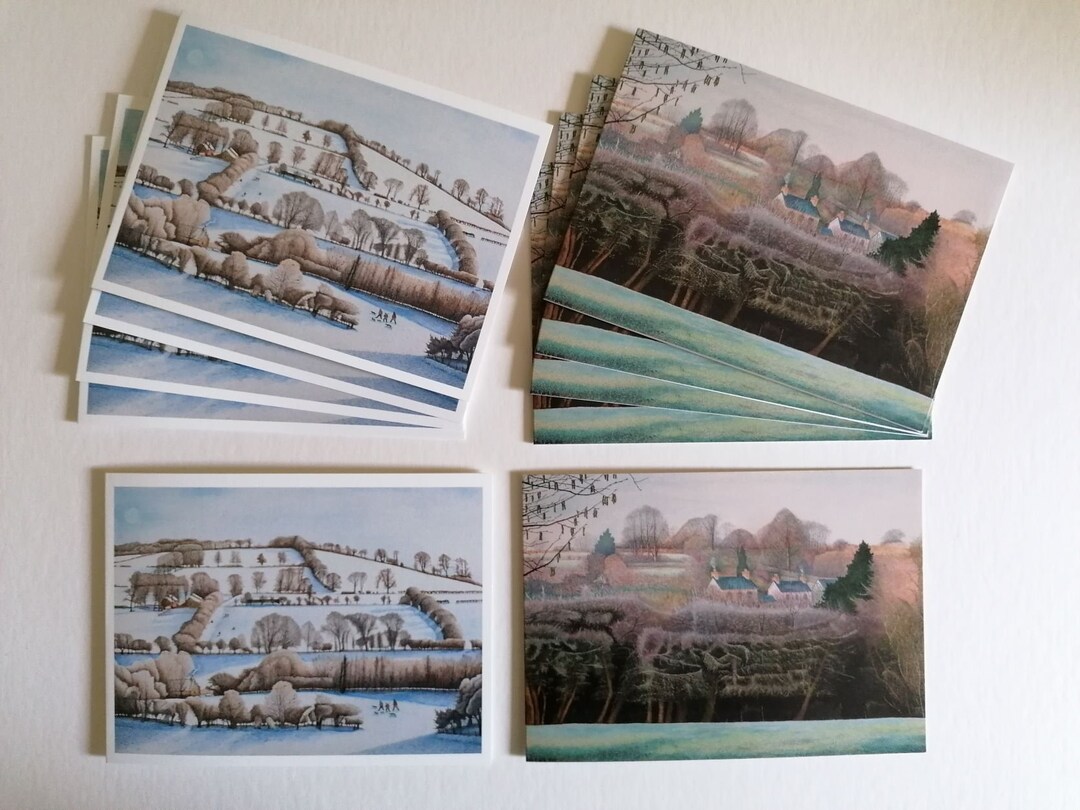 10 Blank Greeting Cards Artists Card of 2 Winter Landscape Painting ...