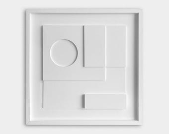 Geometric Relief Wall Sculpture | Mid Century Modern Art (50x50cm)
