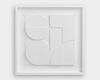 May include: White framed wall art with a geometric design featuring overlapping circles and squares.