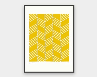 Flight (Yellow Geometric Linocut Print)