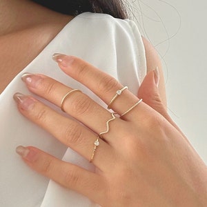 Delicate ring set gold, simple stacking ring, gold rings with stone